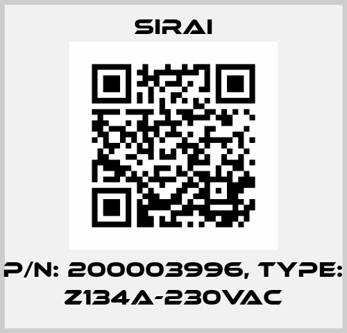 P/N: 200003996, Type: Z134A-230VAC Sirai