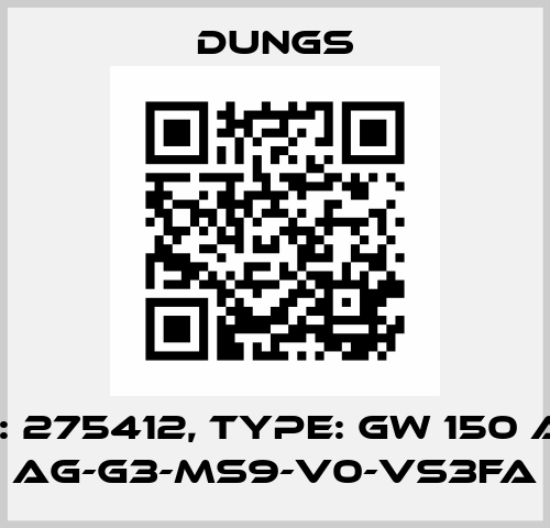 P/N: 275412, Type: GW 150 A6/1 Ag-G3-MS9-V0-VS3fa Dungs