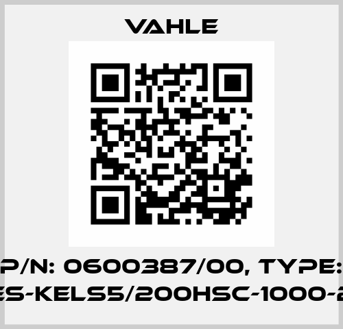 P/n: 0600387/00, Type: ES-KELS5/200HSC-1000-2 Vahle