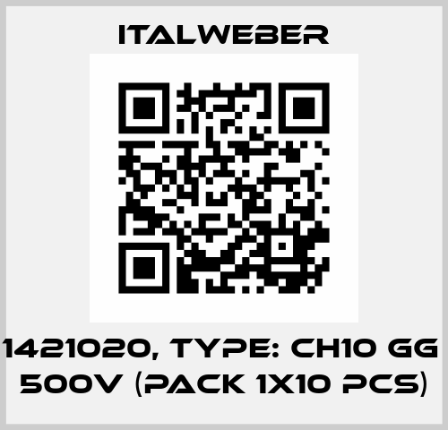 P/N: 1421020, Type: CH10 gG 20A 500V (pack 1x10 pcs) Italweber