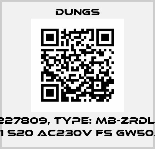 P/N: 227809, Type: MB-ZRDLE 412 B01 S20 AC230V FS GW50A5 Dungs