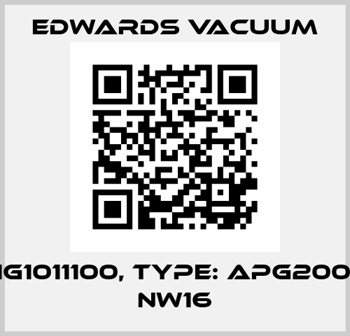 P/N: D1G1011100, Type: APG200 - XM - NW16 Edwards Vacuum