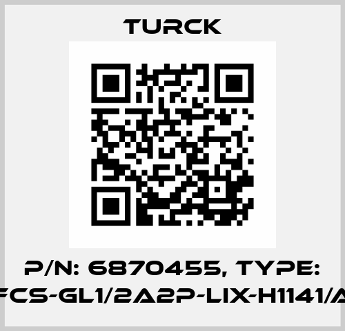 p/n: 6870455, Type: FCS-GL1/2A2P-LIX-H1141/A Turck